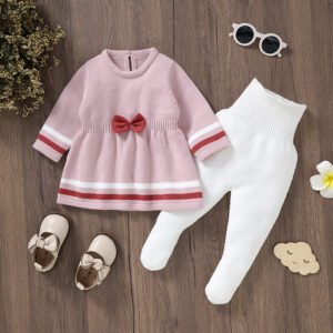 High Quality Bow Girl Bodysuit Dress & Pant Set Mimixiong