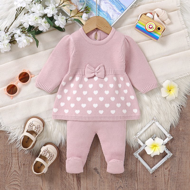 Wholesale Soft Baby Knitted Footie Pants & Dresses Set Mimixiong