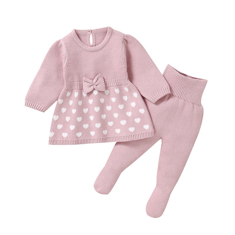 Mimixiong Wholesale High Quality Set Newborn Toddler Baby Autumn Winter Soft Clothing Set Baby Knitted Footie Pants Girl Dresses