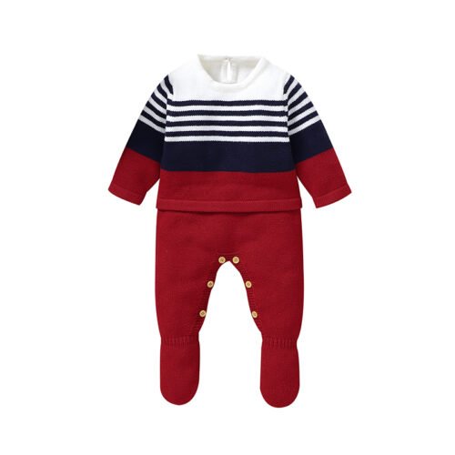 New Arrival Mimixiong Baby Stocking Rompers Streak Design Knitted Jumpsuit Winter Baby Clothes