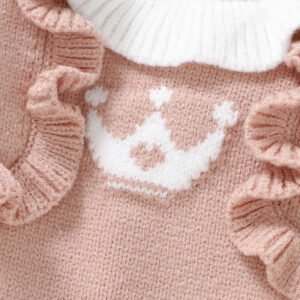 Baby Romper Patchwork Waffle Crown Ruffle Pink Mimixiong