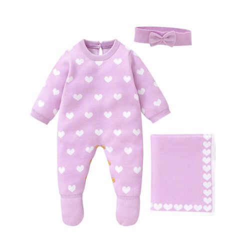 New Arrival Beautiful Baby Girl 3pcs Heart Romper Set Mimixiong