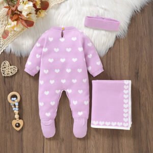 New Arrival Beautiful Baby Girl 3pcs Heart Romper Set Mimixiong