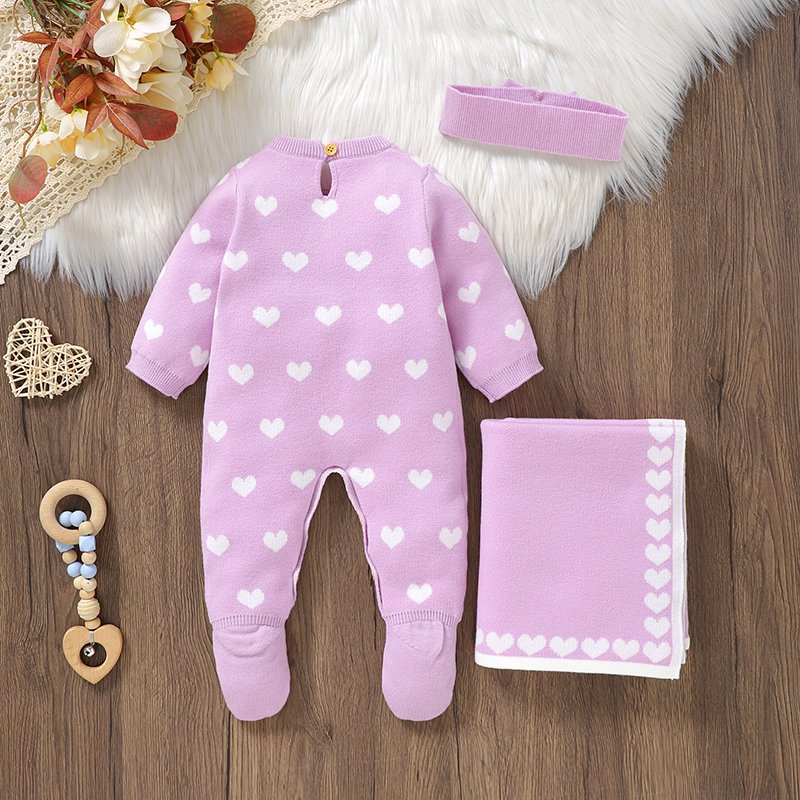 New Arrival Beautiful Baby Girl 3pcs Heart Romper Set Mimixiong