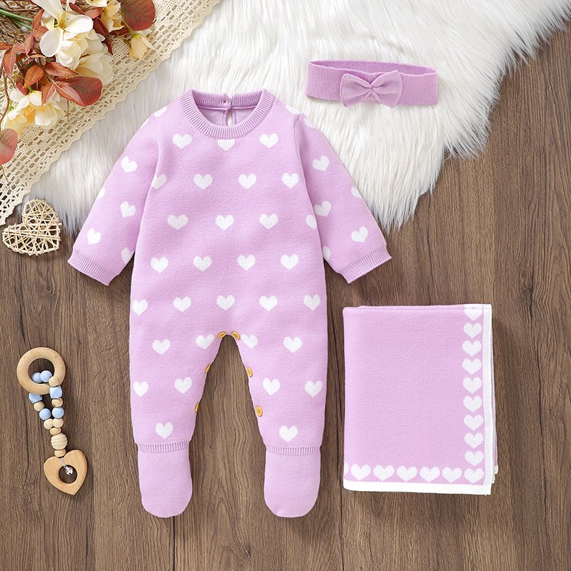 New Arrival Beautiful Baby Girl 3pcs Heart Romper Set Mimixiong