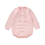 Mimixiong Oeko-tex Custom Baby Girls Bowknot Knitted Clothes Long Sleeve Boutique Rompers Jumpsuits