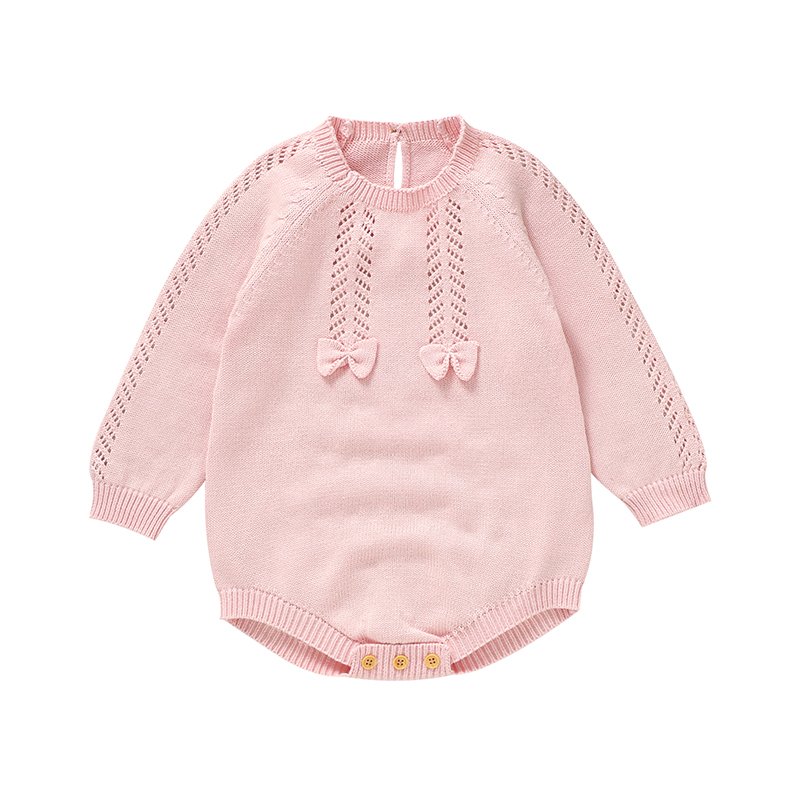 Mimixiong Oeko-tex Custom Baby Girls Bowknot Knitted Clothes Long Sleeve Boutique Rompers Jumpsuits