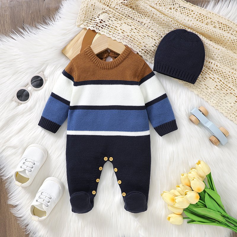 Striped Pattern Baby Foot Binding Romper Mimixiong