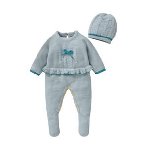 Mimixiong Oeko-tex Knitted Newborn Baby Romper Beautiful Jumpsuit With Hat Baby Clothing Set