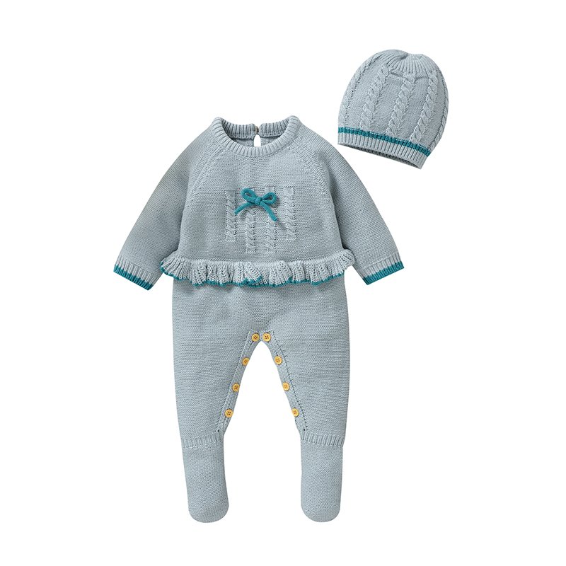 Mimixiong Oeko-tex Knitted Newborn Baby Romper Beautiful Jumpsuit With Hat Baby Clothing Set
