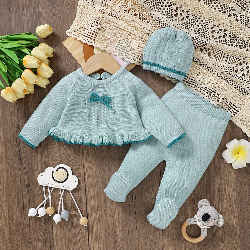 Sweater & Footed Pants & Hat Soft 3Pcs Baby Set Mimixiong