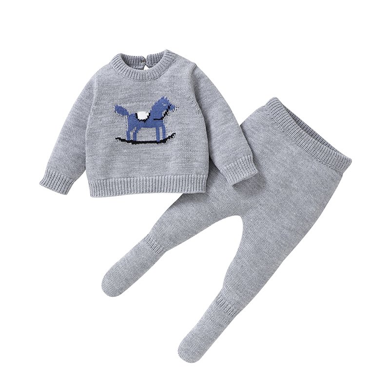 Wholesale Mimixiong Cartoon Pattern Baby Sweater With Pant Knit Toddler Clothes Winter Babi Clothing