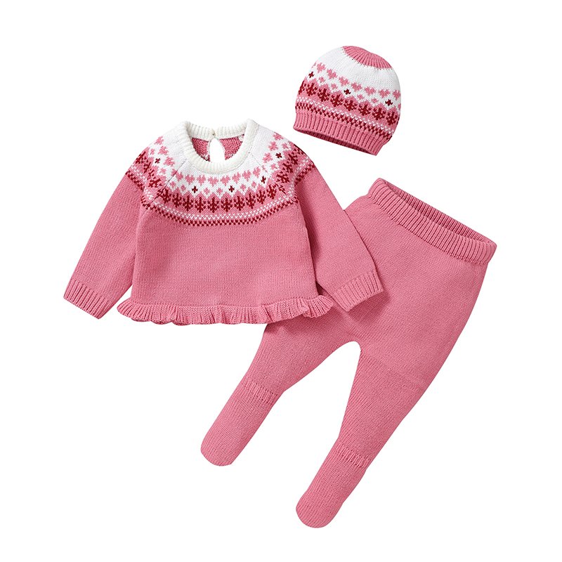 mimixiong knitted newborn Baby Girls sweaters Footie pants and Babies Hats knit babies 3pcs clothing sets