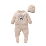 Knitted Newborn Baby Footie Romper & Hat Set Mimixiong