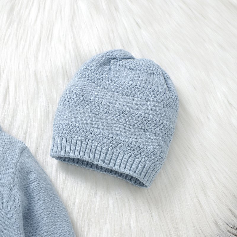 Knitted Newborn Baby Footie Romper & Hat Set Mimixiong