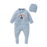 New Arrival Mimixiong Knitted Newborn Baby Footie Romper with Hates Babies Knit Clothing Sets