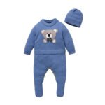 Knitted Newborn Baby Footie Romper & Hat Set Mimixiong