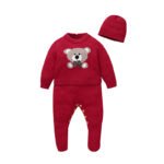 Knitted Newborn Baby Footie Romper & Hat Set Mimixiong