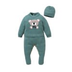 Knitted Newborn Baby Footie Romper & Hat Set Mimixiong