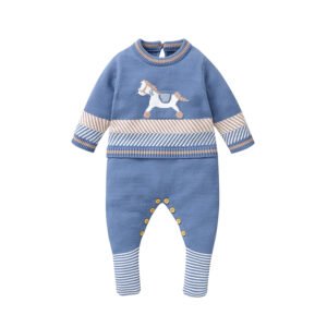Mimixiong New Style Horse Pattern Baby Clothes Newborn Long Sleeve Knitted Footie Baby Sweater Romper Toddlers Clothes