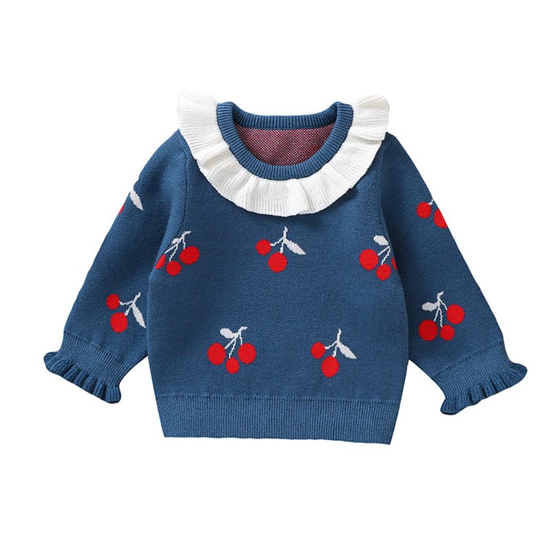 Hot Sale Newborn Cherry Baby Sweater with Collar Mimixiong