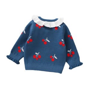 Hot Sale Newborn Cherry Baby Sweater with Collar Mimixiong