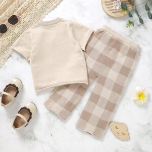 Soft Touch Short Sleeve Top & Plaid Pants Set Mimixiong