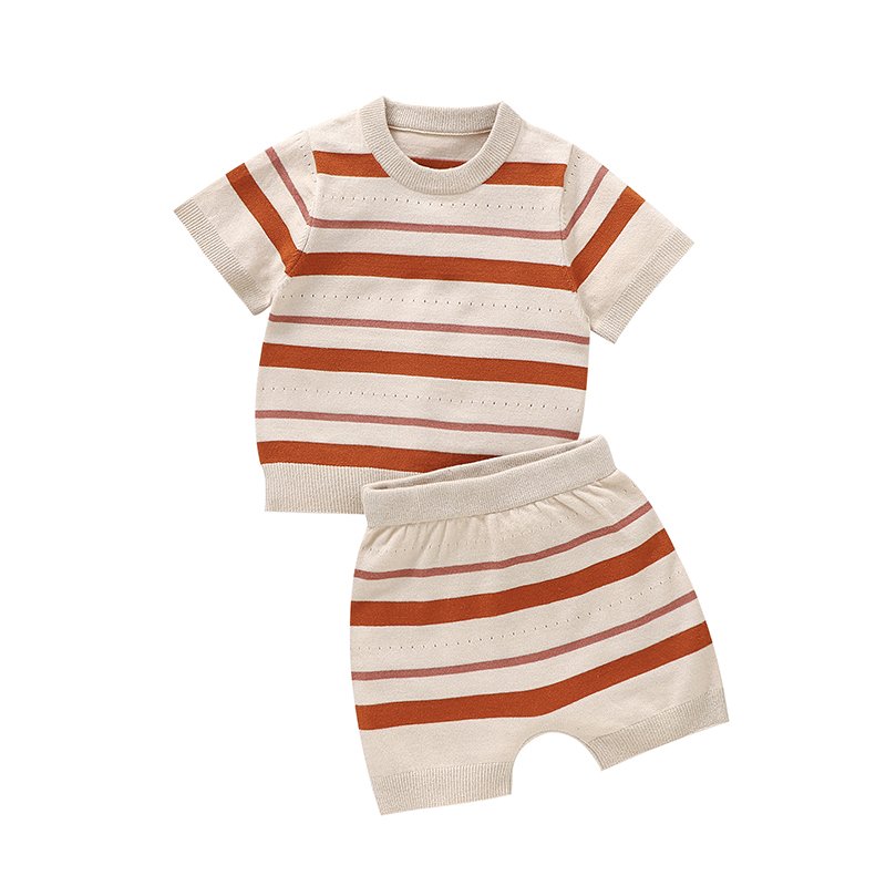 Mimixiong Summer Baby Streak Set Knitted Baby T-shirt & Pant Set