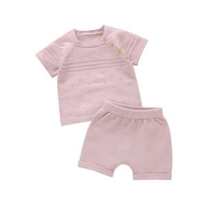 Customize Baby Clothing Set Toddler Baby Boy Girl Clothes Summer Hollow Knit Short Sleeve T-Shirt Elastic Waist Short Set Outfit