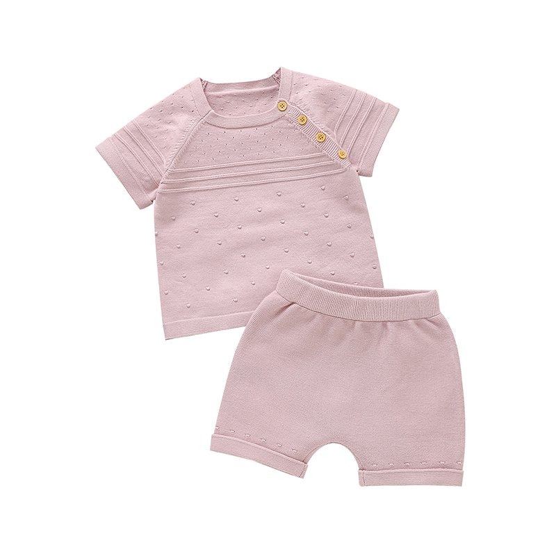 Customize Baby Clothing Set Toddler Baby Boy Girl Clothes Summer Hollow Knit Short Sleeve T-Shirt Elastic Waist Short Set Outfit