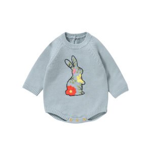 Hot Sale Embroidered Bunny Baby Girl Romper Knitted Mimixiong