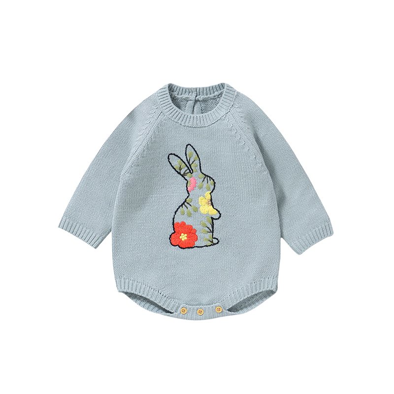 Hot Sale Embroidered Bunny Baby Girl Romper Knitted Mimixiong