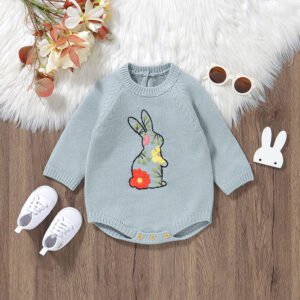 Hot Sale Embroidered Bunny Baby Girl Romper Knitted Mimixiong