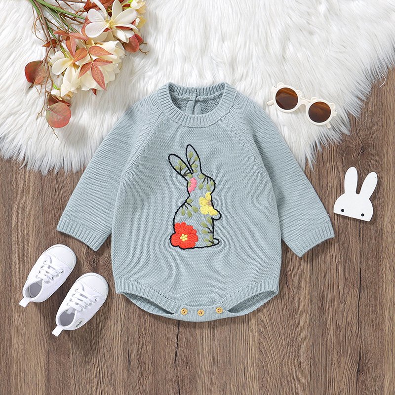 Hot Sale Embroidered Bunny Baby Girl Romper Knitted Mimixiong