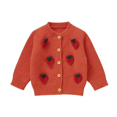 Mimixiong Custom Baby Girl Cardigans 3D Strawberry Patterned Baby Knitted Clothes