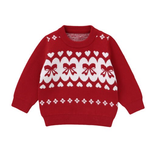 Wholesale high quality Baby Gauge Jersey Knitwear bowknot pattern Long Sleeve Crew Neck girls Pullover Upper Sweater