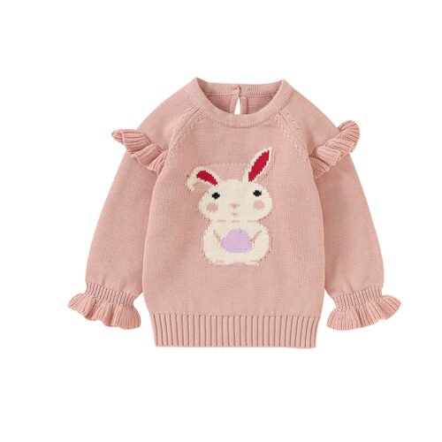 Baby Girls' Pink Rabbit Cotton Sweater Cute Ruffle Sleeve Mimixiong