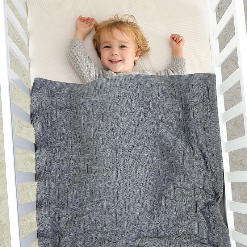 Baby Knitted Solid Color Striped Baby Bedding Blanket Mimixiong