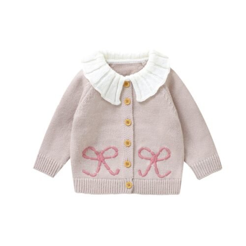 Mimixiong Embroidered Bow Baby Knitted Cardigan Wholesale Baby Girl's Coat Soft Sweater Coat