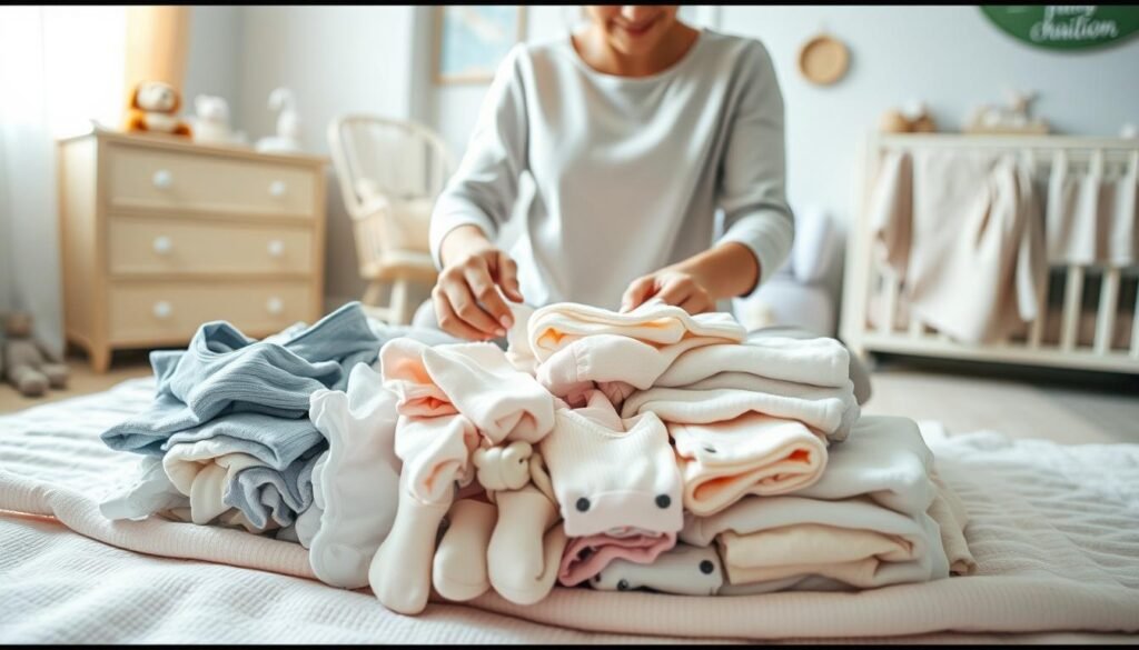 sorting baby clothes