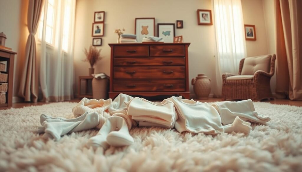 sorting baby clothes