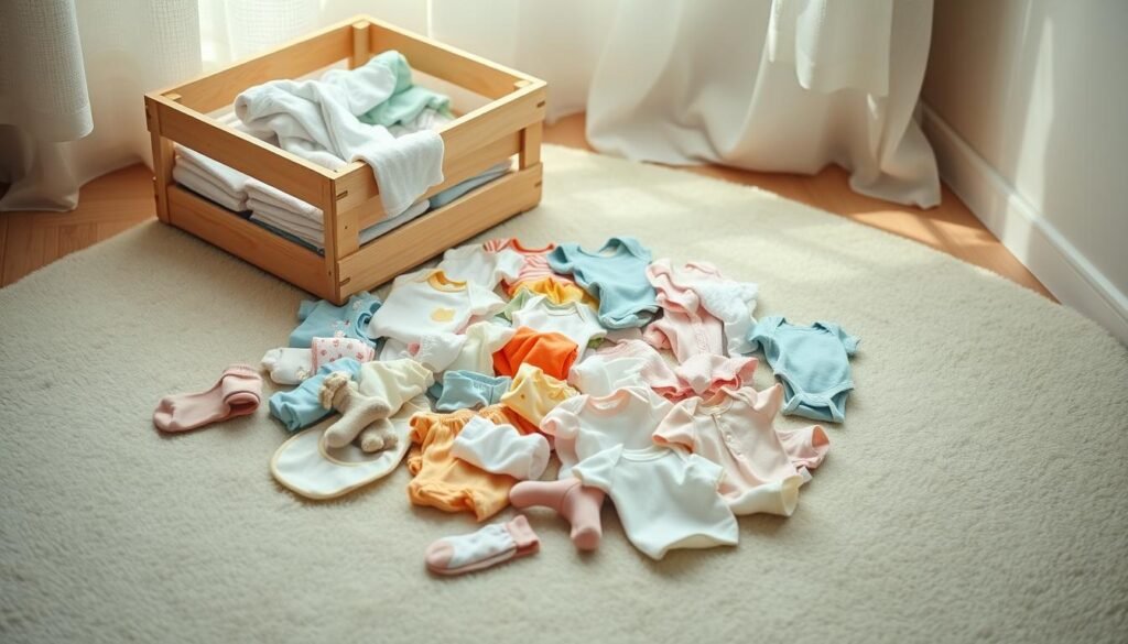 sorting baby clothes