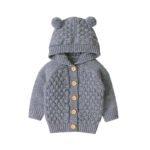 Hot Sale Babies Knitwear Hooded Pom Pom Cardigan Mimixiong