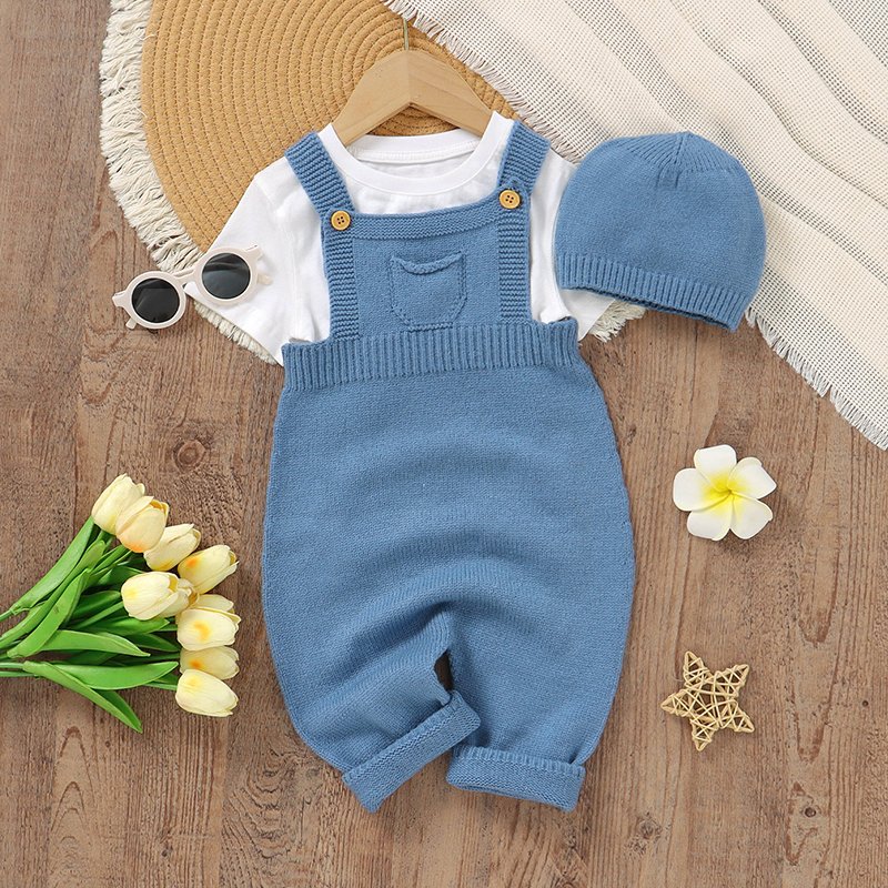 Baby Pocket Overalls & Hat Set Mimixiong