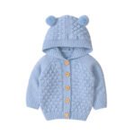 Hot Sale Babies Knitwear Hooded Pom Pom Cardigan Mimixiong
