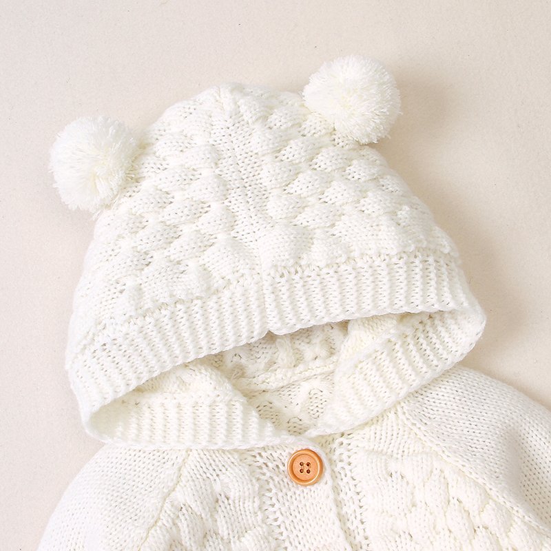 Hot Sale Babies Knitwear Hooded Pom Pom Cardigan Mimixiong
