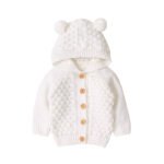 mimixiong hot sale Babies Knitwear Coat Long Sleeve Plain Color chunky Knit Cardigan Hooded with pom pom Ears Baby Sweater