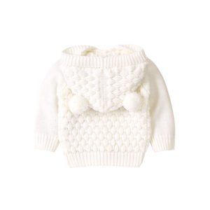 Hot Sale Babies Knitwear Hooded Pom Pom Cardigan Mimixiong