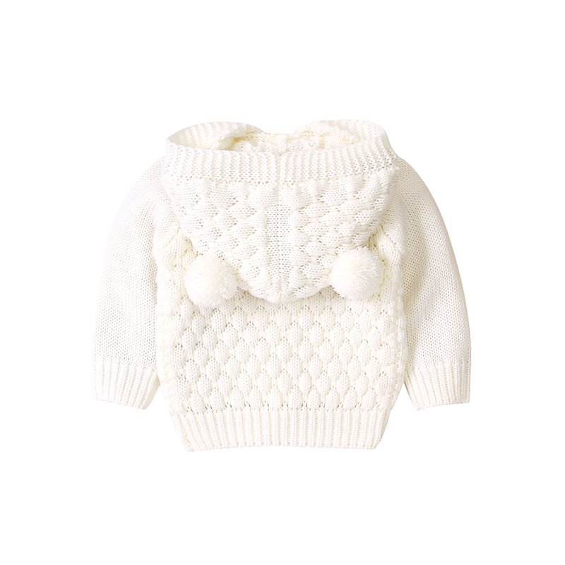 Hot Sale Babies Knitwear Hooded Pom Pom Cardigan Mimixiong