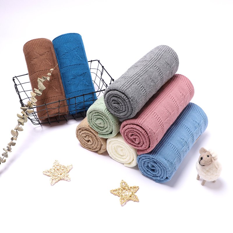Star Patterned Solid Knitted Baby Blanket Mimixiong